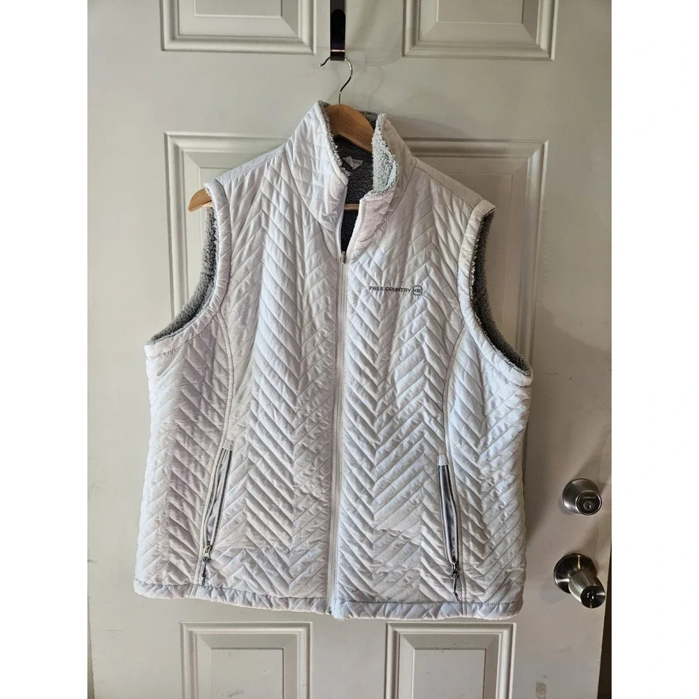 Free Country Women's Quilted‎ Sherpa Lined Puffer Vest XXL Light Pink Full Zip